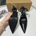 Az2024 summer new arrivals: black python print buckled stiletto mules - trendy pointed-toe open-back sweet style