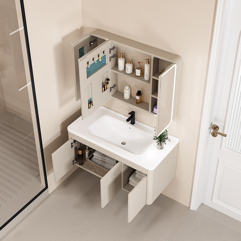 Space aluminum bathroom cabinet arc intelligent storage bathroom mirror cabinet toilet sink ceramic integrated basin wash basin