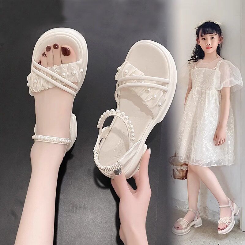 Girls' sandals: new summer  collection - stylish pearl-embellished princess sandals for girls, soft sole, perfect for students (sizes for mid-to-large children)
