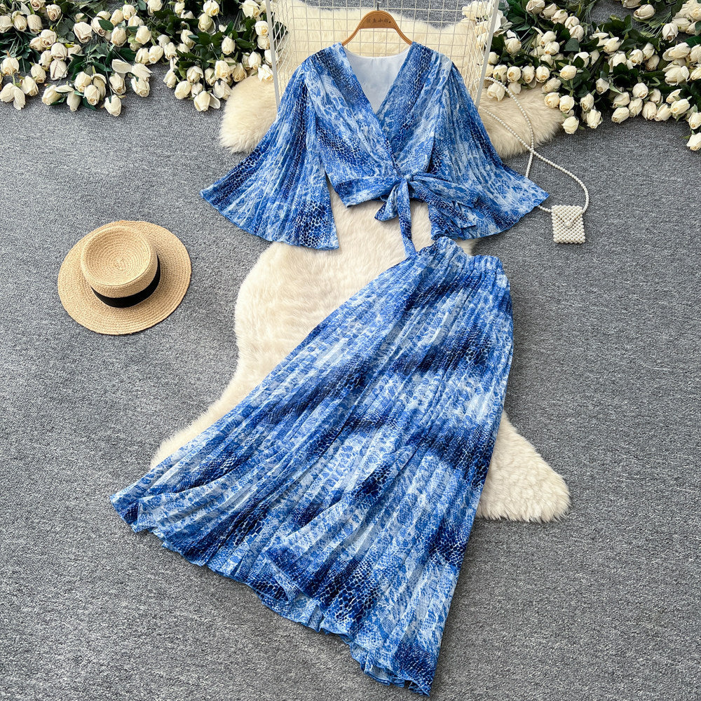French romantic leopard print two-piece set for women - autumn v-neck, slim fit, high-end purple elegant outfit