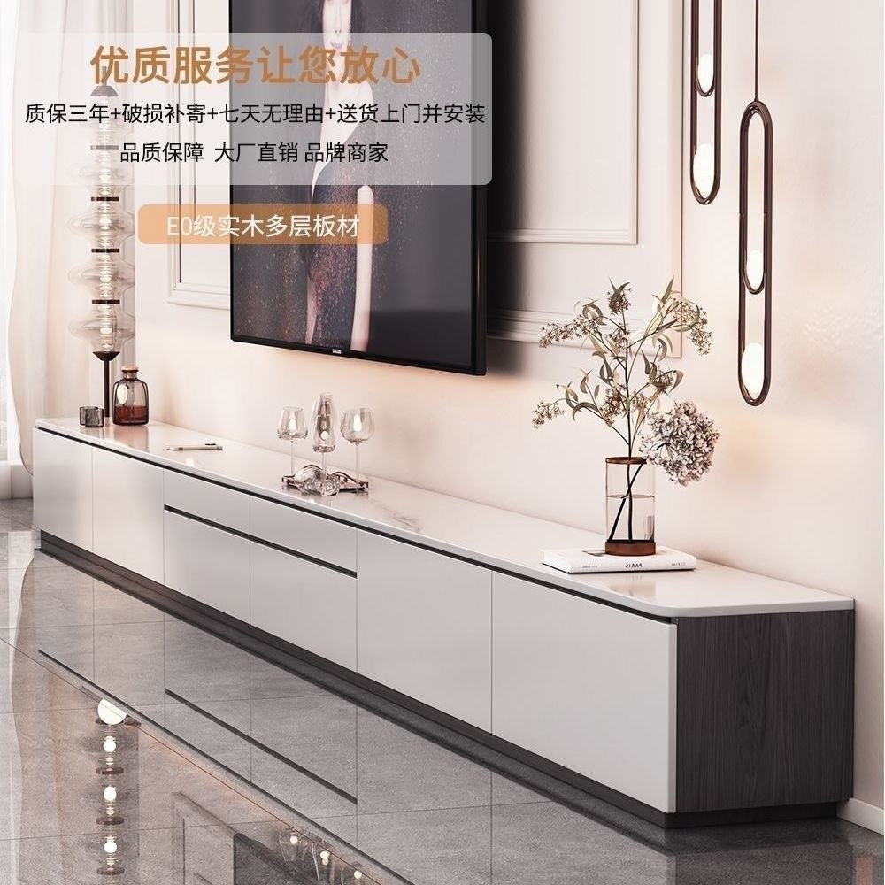 Rock slab solid wood coffee table tv cabinet casual bedroom living room for home floor-standing storage cabinet tall floor cabinet two-piece set