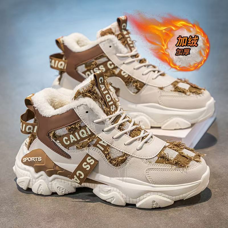 High-top men's shoes winternew arrivalfleece-linedheattech cotton shoes youth student sports casualnon-slip dad trendy shoes