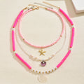 Pink necklace wholesale european and american cross-border jewelry soft clay beaded necklace for women seaside shell multi-layered clavicle chain