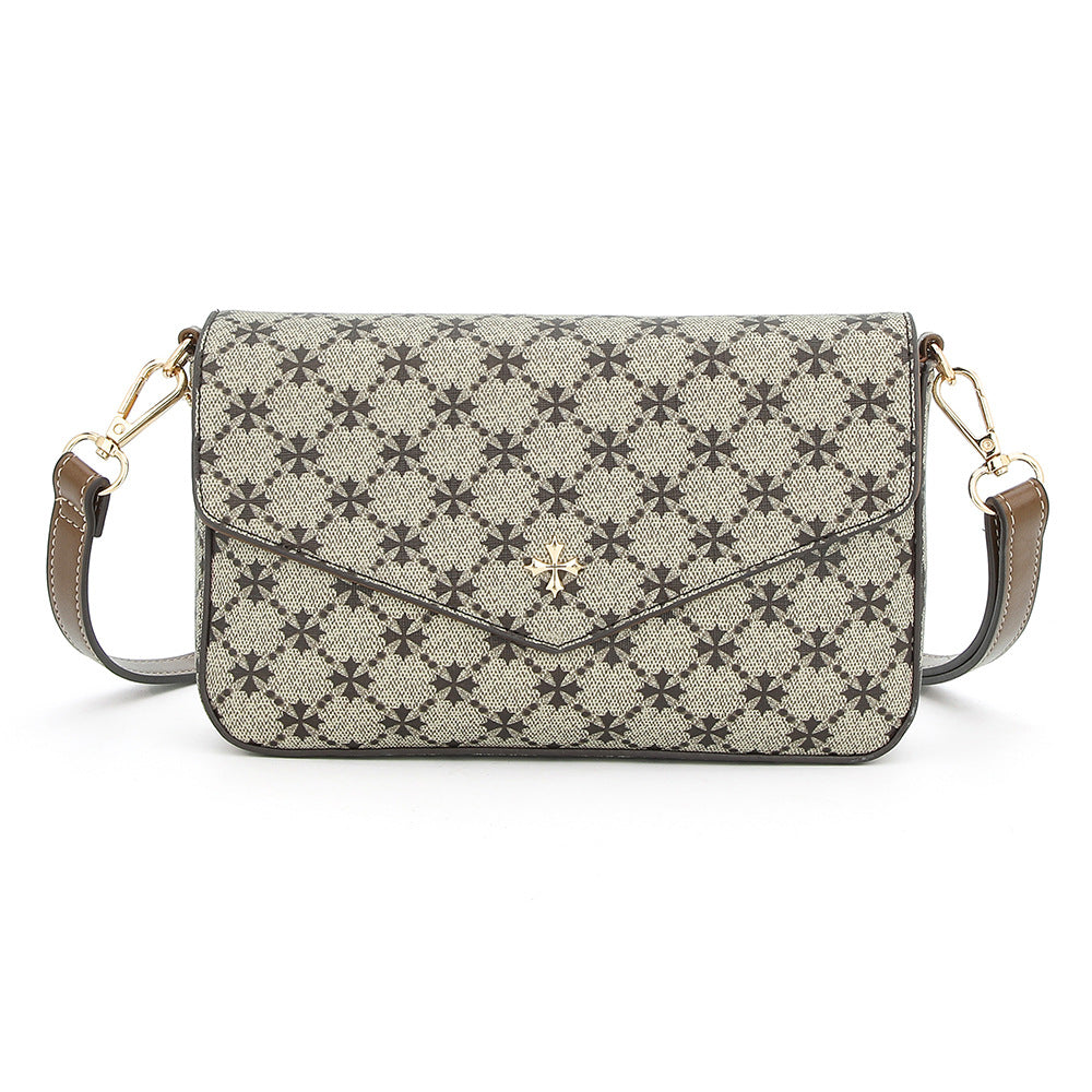 baellerry2023 new women's messenger bag European and American retro printing suction buckle shoulder bag versatile small square bag