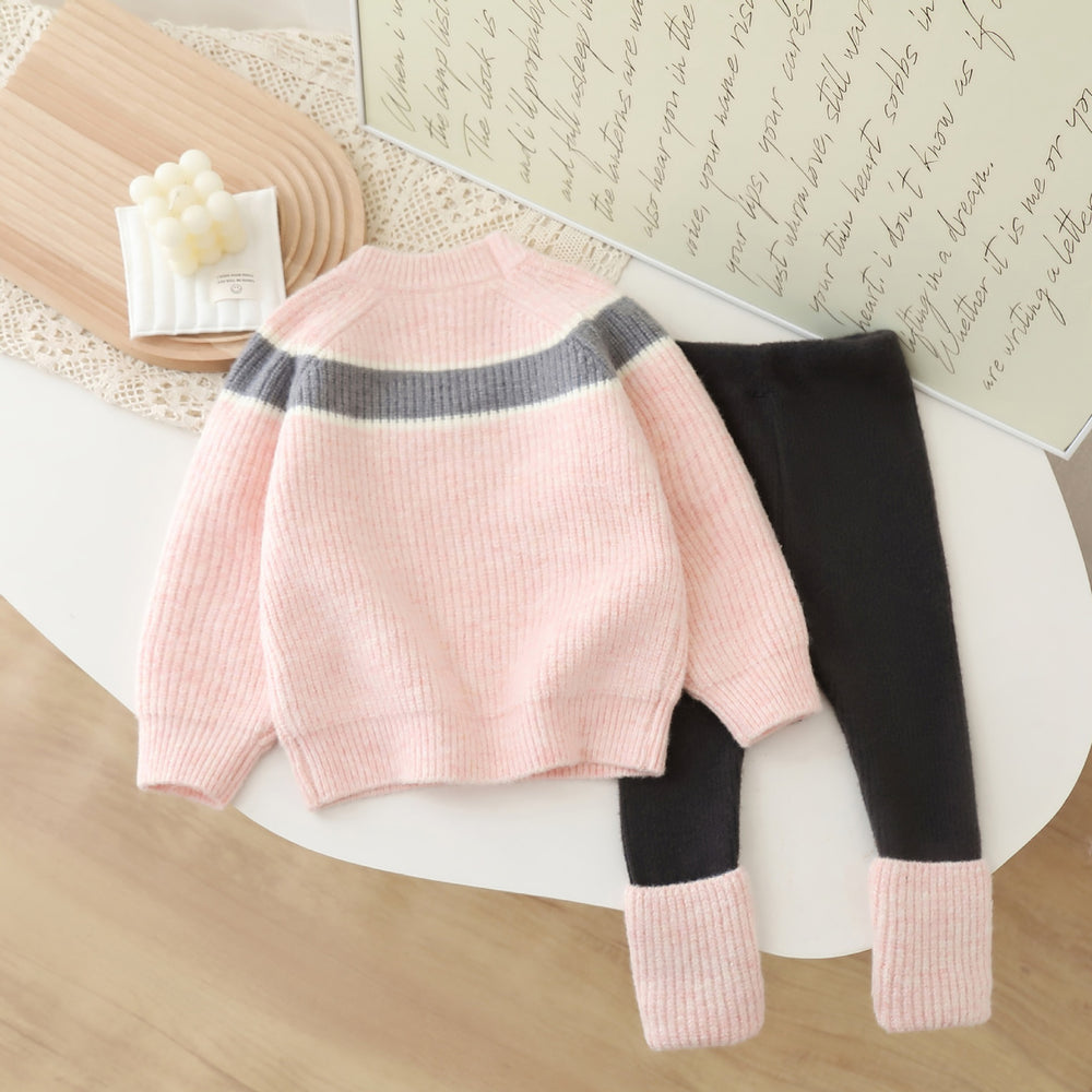Girls' knit sweater and leggings set - new autumn/winter  collection - baby girl bowknot crewneck sweater and leggings outfit
