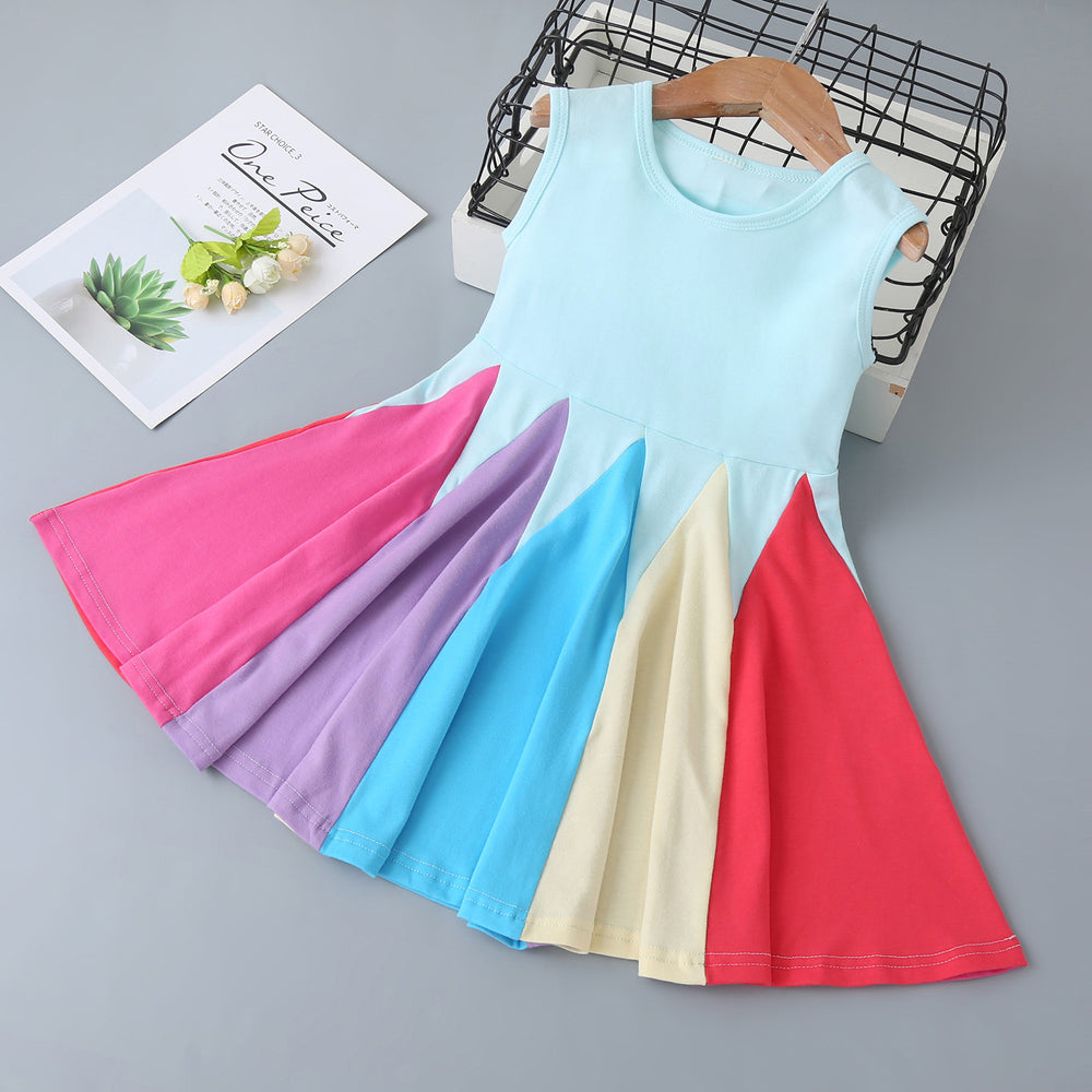 Wholesale girls' summer dresses for export:  new rainbow patchwork sleeveless princess dress for infants and toddlers