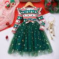 Kids' long-sleeve crewneck dress with fish scale mesh detail - christmas green