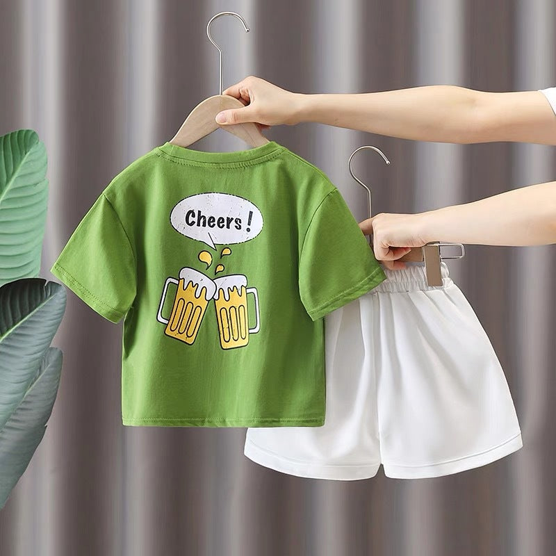Boys' and girls'  summer outfit sets - new short-sleeve sets, stylish baby clothes, trendy two-piece summer sets for kids