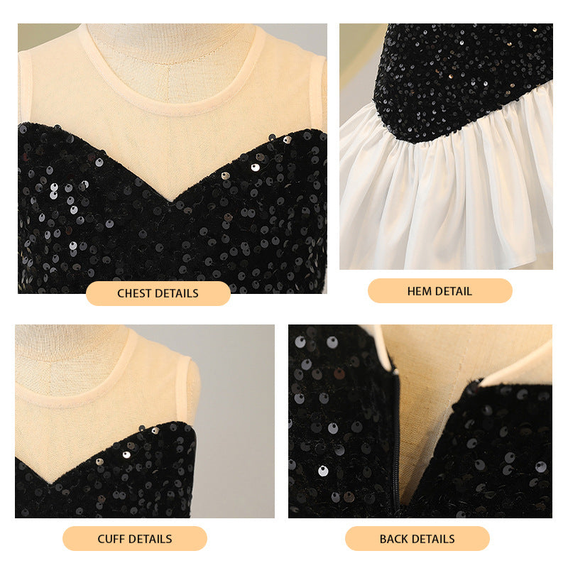 Custom european and american style baby dress princess gown sequin patchwork mermaid slim fit round neck cute odm evening dress