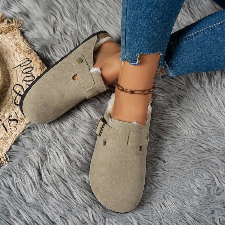 Plus size cotton slippers outwearthickened half slippers fur slippers winterflatsfleece-lined toe slippers women's wholesale