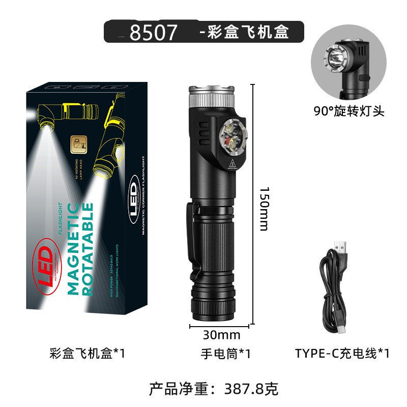 Cross-border XPG red, white and green light strong light USB charging power display magnet car 90 degree elbow pen buckle flashlight