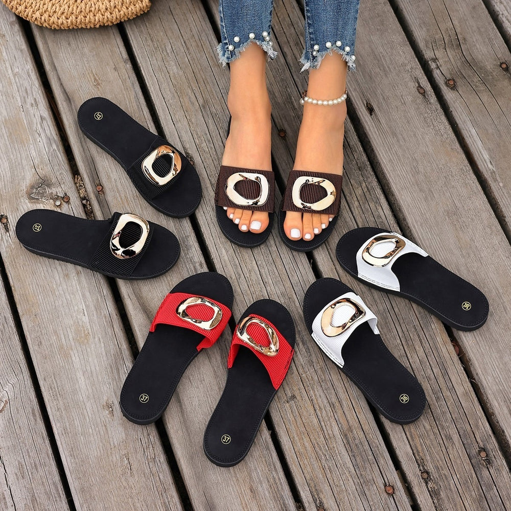 Plus size women's slippers for export - unique design with metal square buckle, open-toe platform sandals, new summer  collection
