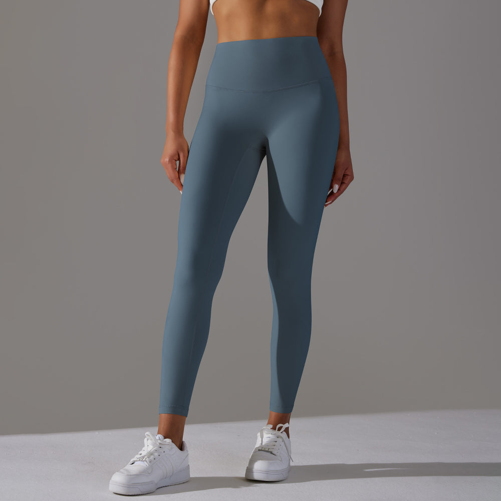 No awkward line double-sided brushed nude breathable yoga nine-point pants high waist hip lift peach tight sports fitness pants