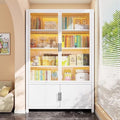 Steel bookshelf movable bookcase with door kids storage rack living room storage cabinet wall-mounted iron double-door bookcase