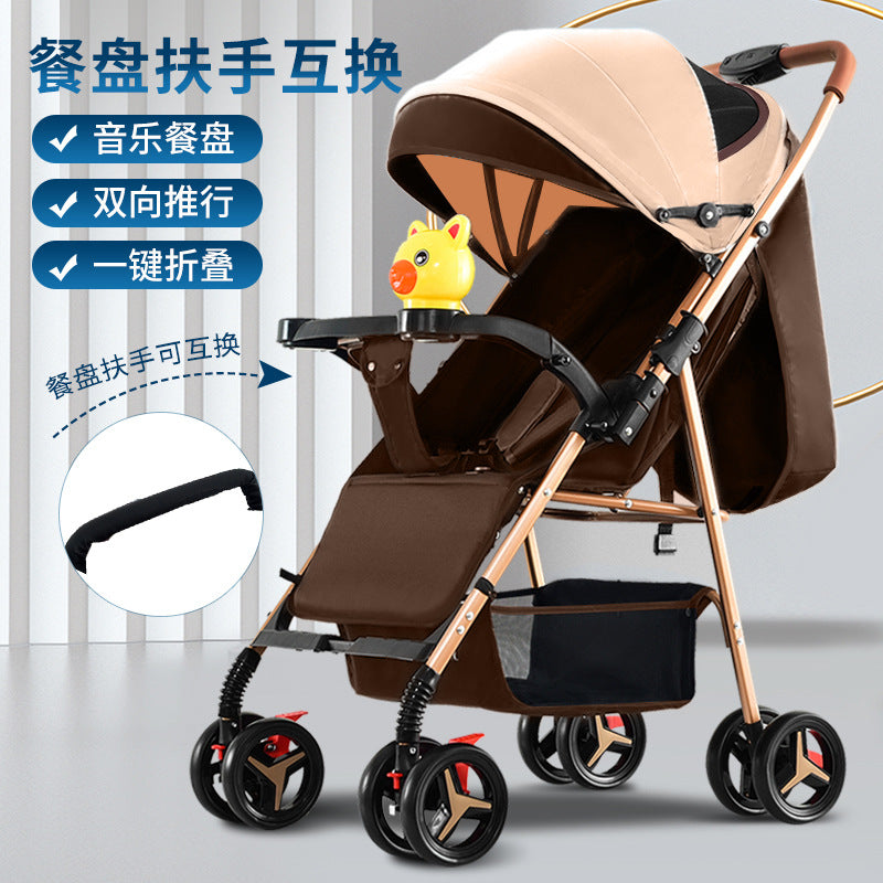 Baby stroller - lightweight, foldable, reclining, two-way, four-wheel pushchair - one-click fold - dropshipping available