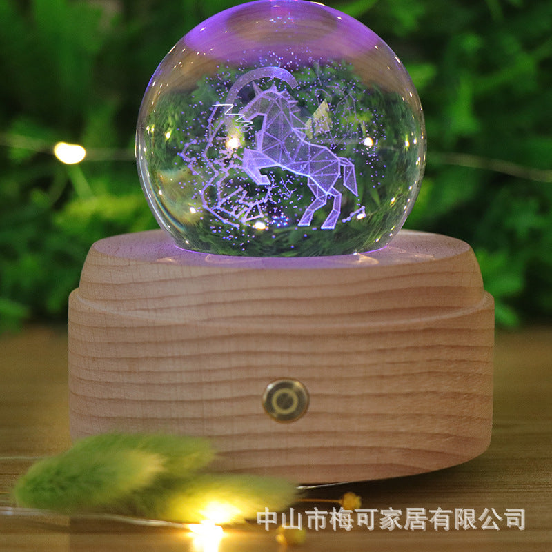 Colorful touch creative gift crystal ball music box transparent crystal light ball music box 3D night light