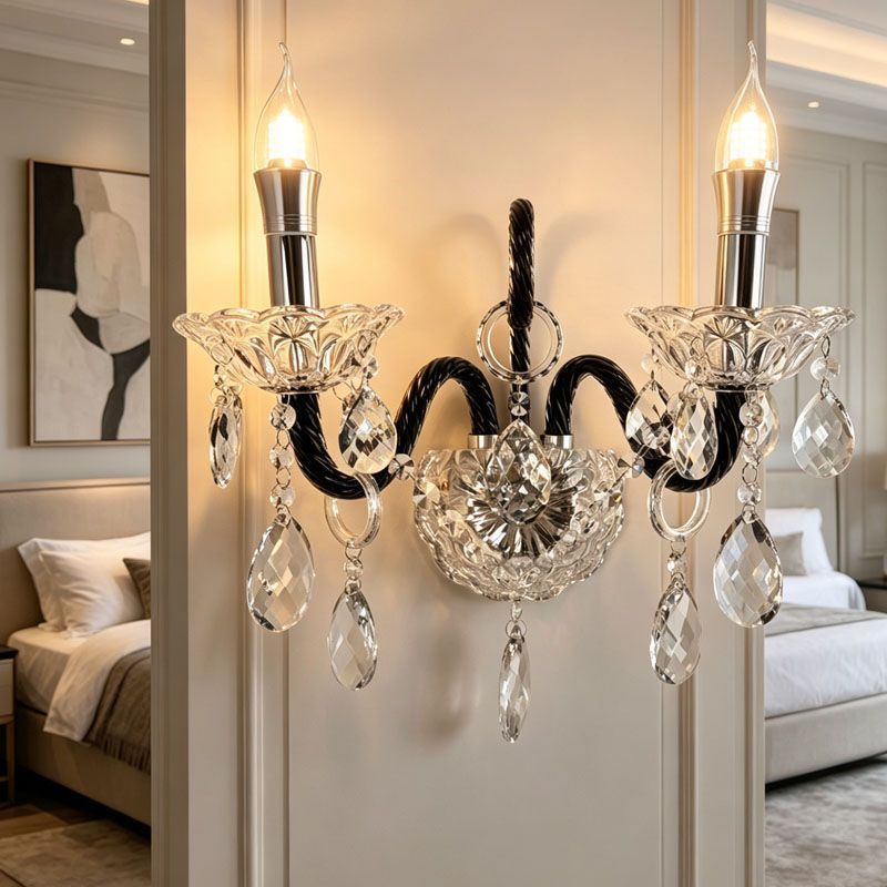 French retro chic bedroom bedside crystal wall lamp - vintage, high-end living room accent wall, hallway wall sconce
