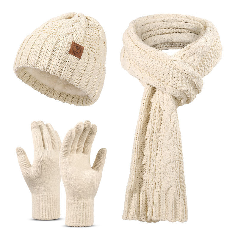Cross-border knitted hat, scarf, gloves three-piece set, adult autumn and winter cold-proof and warm hat, scarf gift box set