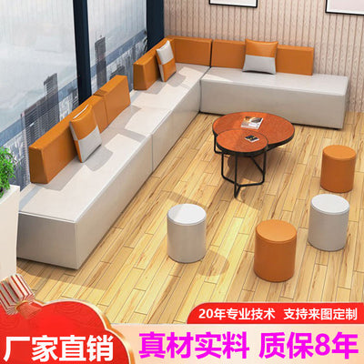 Office reception nappa leather sofa minimalist creative corner sofa waiting area sofa coffee table set