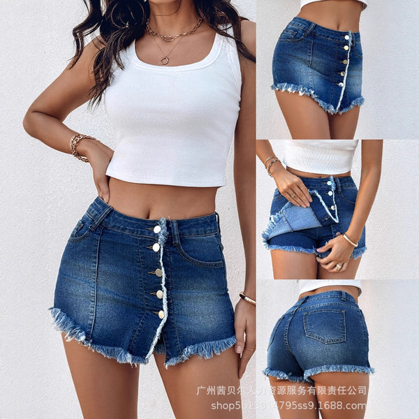 WMNL0002 European and American women's clothing button-open denim skirt pants
