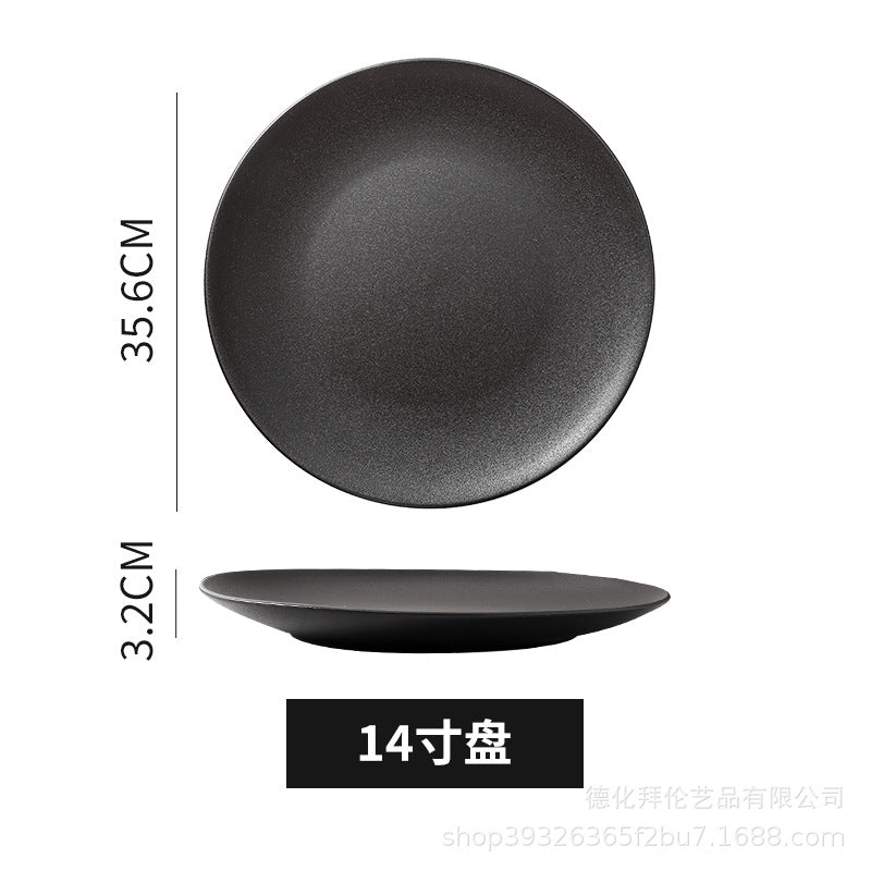 Ceramic 12inch large plate matte black 14inch large plate large bowl restaurant large plate boiled fish basin hotel plate wholesale