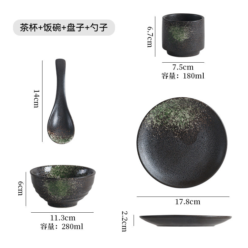 Personalized ceramic tableware set for home and restaurant: stylish retro ceramic shallow dishes and soup bowls, perfect for single servings
