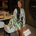 European and american style cross-border e-commerce sheer high-neck dress set - printed, loose-fit, wrap-waist two-piece fashionable and fresh trendy women's clothing
