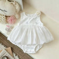 New summer style sleeveless romper dress for baby girls - perfect for 100-day celebrations, birthdays, and special occasions. features a chic mesh overlay for a princess look