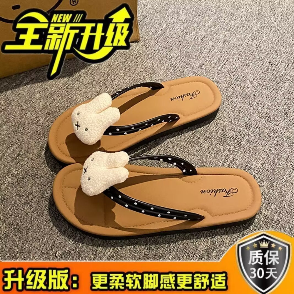 Flip-flops new arrival summer girl high-looking cute rabbit cartoon polka dot slippers non-slip lightweight flip-flops wholesale