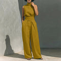 summer new women's clothing: cross-border european and american style, fashionable and elegant solid color high neck sleeveless straight-leg pants set