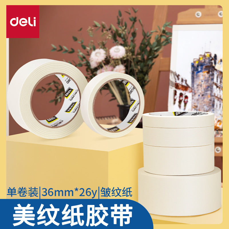 Deli 30672 Masking Paper Tape 36mm * 20y Spray Paint Protective Film Beauty Seam Easy Peeling Masking Glue Wrinkle Paper