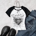 Girls' american retro fashion heart print raglan sleeve black and white color block cropped slim fit top t-shirt
