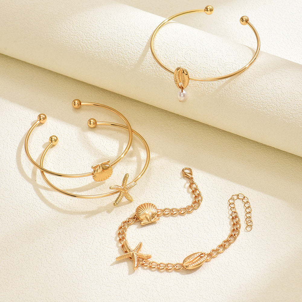 Wholesale ocean breeze bracelet set - european & american cross-border jewelry, seashell & starfish, elegant & versatile design, open bangle