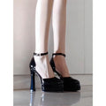 2025 new mary jane super high heels women's elegant black wedding shoes platform barbie chunky heel petite cm