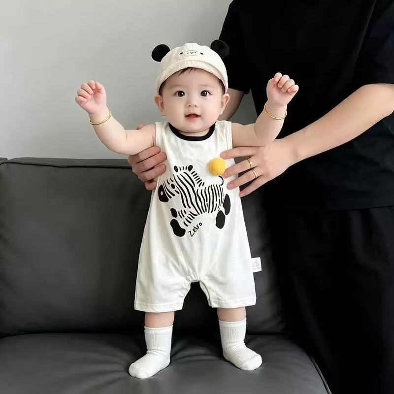 Summer romper baby newborn infant summer outfit cartoon sleeveless bodysuit unisex crawling suit cartoon onesie
