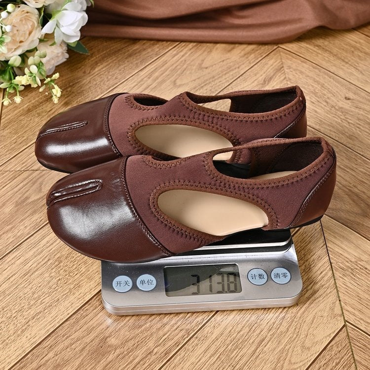 Ready-to-ship  spring collection: spanish stretch fabric split-toe ballet flats - women's hollow-out flat casual shoes
