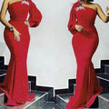 new year's eve bridesmaid dress train evening gown african women's one shoulder long skirt  dress