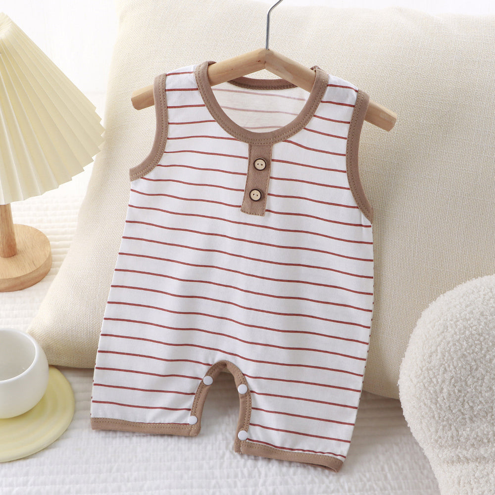 Summer newborn romper: lightweight, sleeveless, pure cotton bodysuit for baby boys and girls - striped tank top style