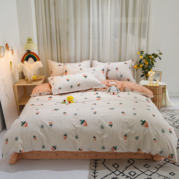 Small fresh bed four-piece set cotton jet printing AB version bed sheet quilt cover bedding four-piece set pure cotton