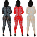 C5885   fashion sexy nightclub mesh see-through long sleeve v-neck jumpsuit women's bodysuit