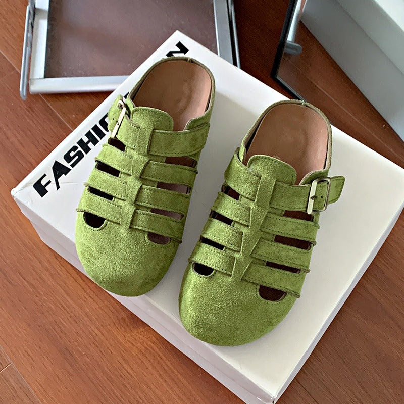 Retro piggyback birkenstock shoes women's easiest for match2026new arrivalspring and summeroutwear slip-on lazy cut out toe-cap half slippers