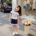 Girls' summer outfit set, new  korean style cartoon kt print short sleeve and shorts, class a pure cotton sweet set