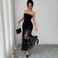 Fashionexport black sexy strapless tube top backless long skirt stereo flower cut outpatchworka-line tutu skirt