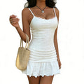 summer new arrival: cross-border women's fashion - european & american style, sweet & sultry camisole mini dress, figure-flattering, hollow-out camisole dress