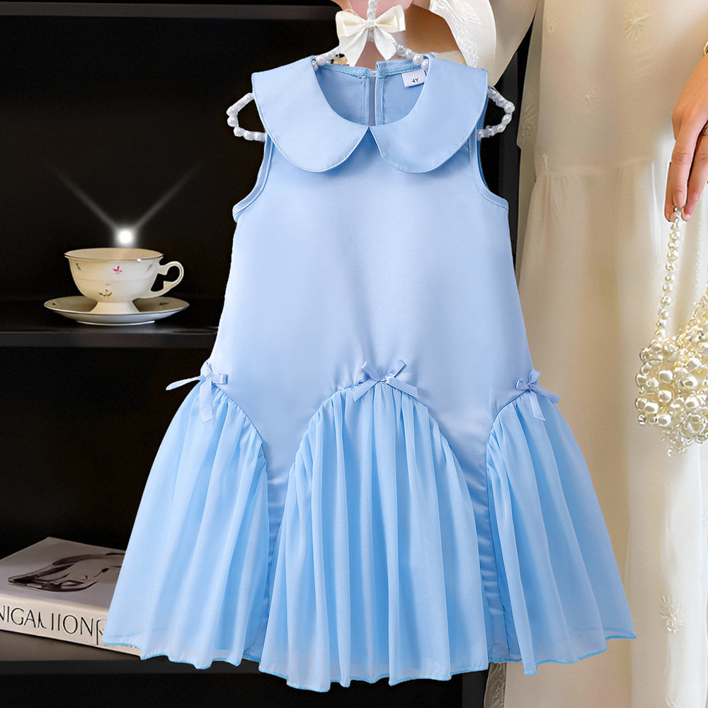 Girls' sleeveless dress with round neck and bow detail (toddler/kids)