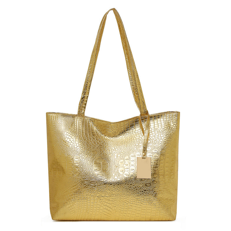 New crocodile-embossed tote bag - large capacity shoulder bag, european and american fashion, versatile minimalist handbag, pu leather commuter bag for women