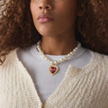 Baroque pearl necklace wholesale - cross-border vintage french chic luxury pendant - faux ruby heart necklace