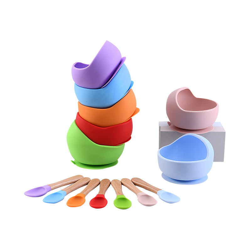 Customized food-grade silicone children's suction cup bowl, special bowl for baby complementary food, baby anti-scalding and anti-drop silicone bowl