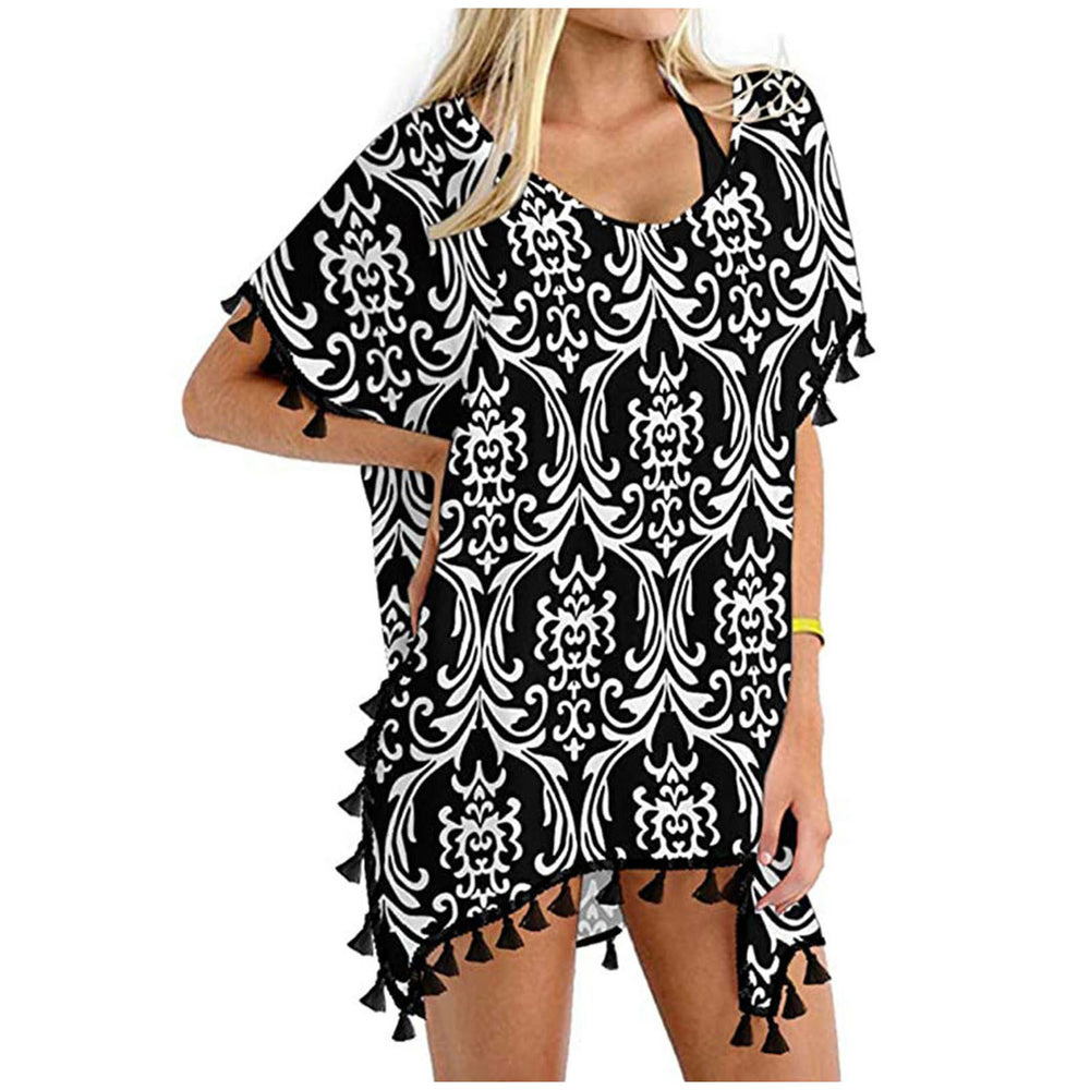 fashionnew arrivalprinting tassel small white ball chiffon beach skirt blouse ready-made trendy brand