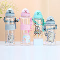 Factory custom cute cartoon kids straw cup cross-border plastic water bottle portable strap flip-top children's water bottle